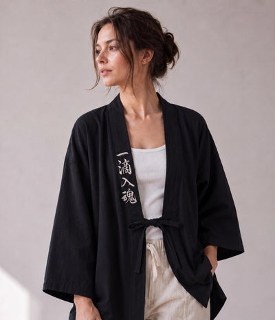 Embroidered Black Haori