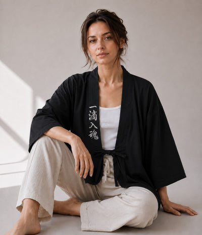 Embroidered Black Haori
