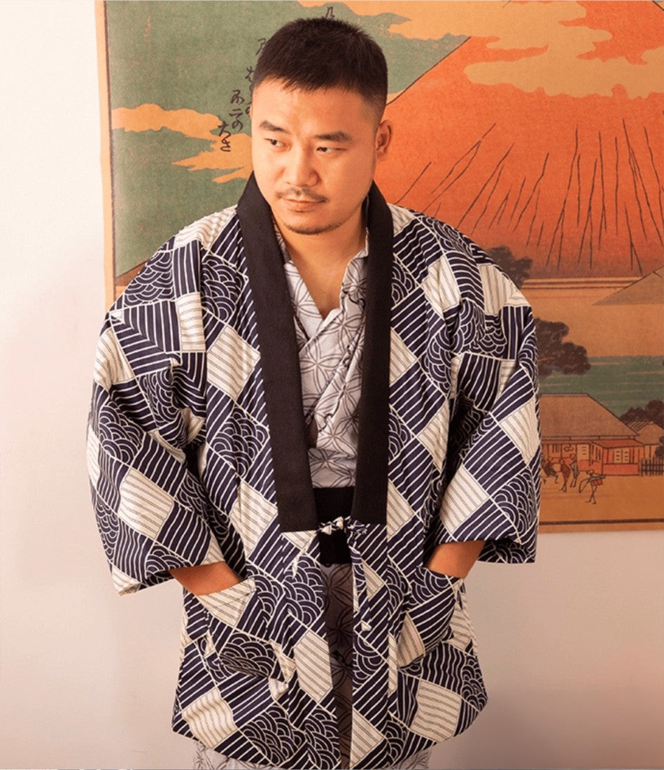 Man wearing hanten coat, a Japanese jacket style for winter