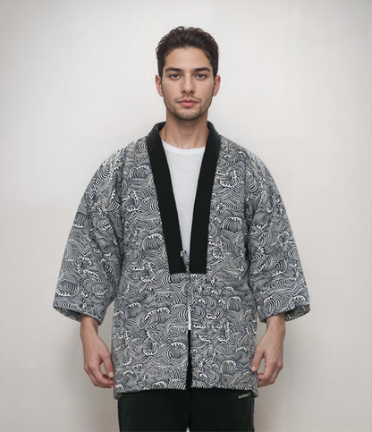 Man wearing black hanten, a cozy kimono coat men style