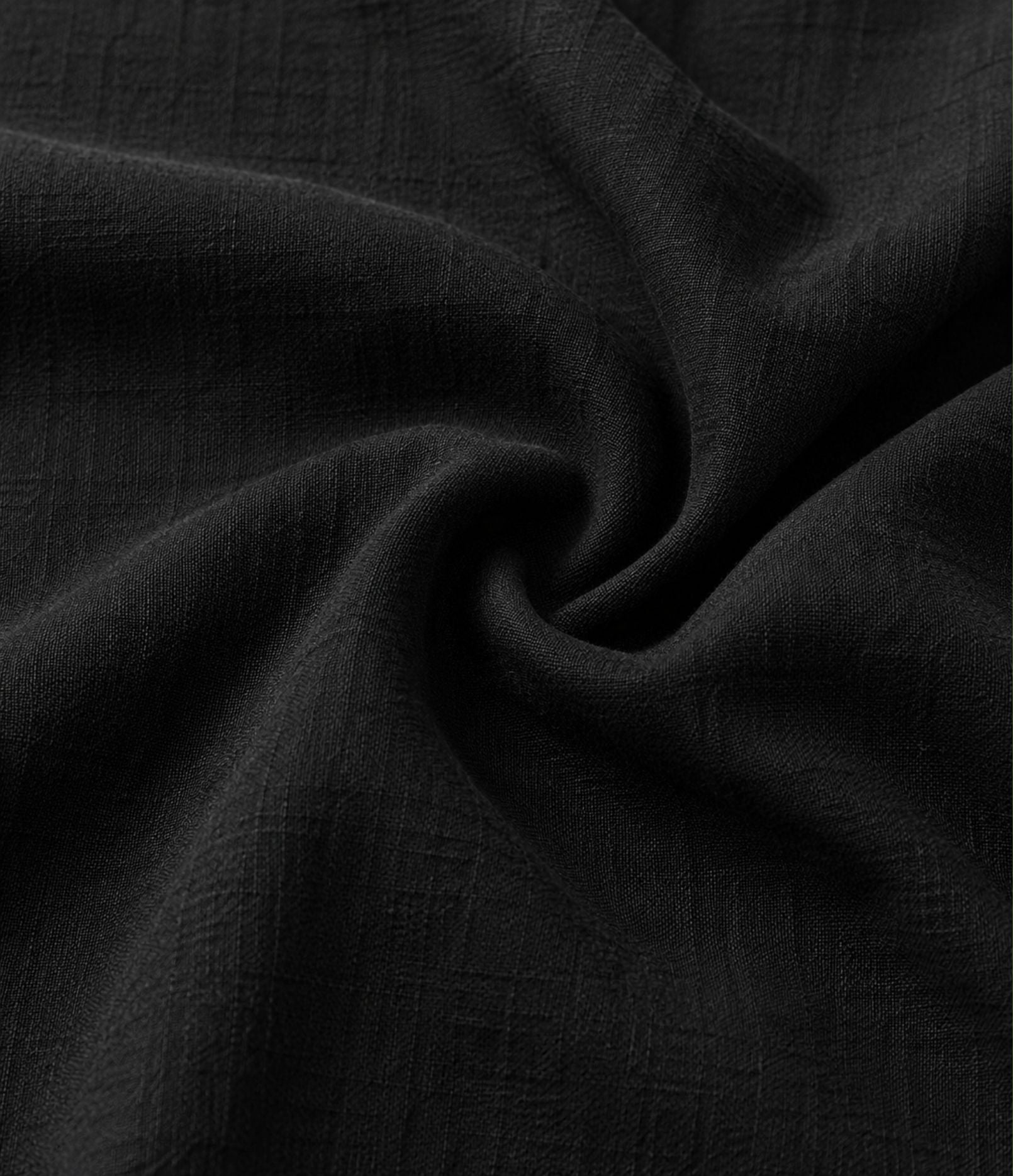 Close-up of black cotton-linen fabric used in the Japanese kimono jacket