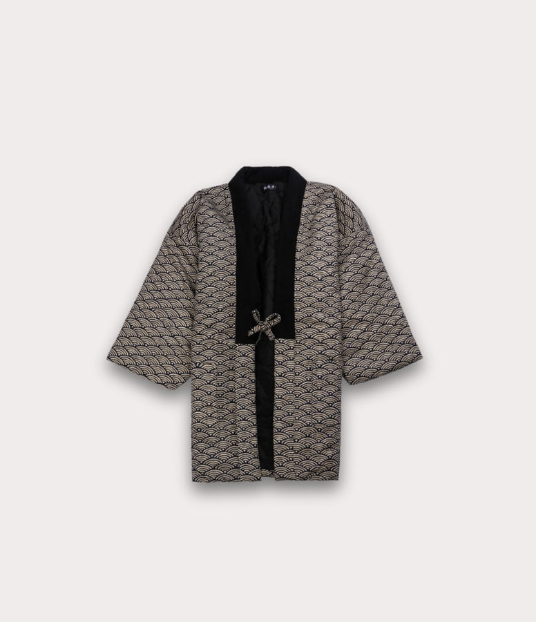 Front open grey hanten, a traditional Japanese jacket men style