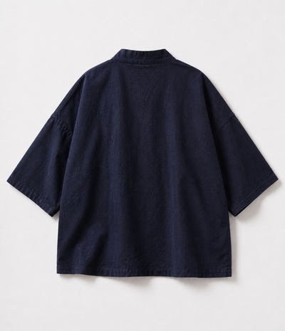 Back of the indigo denim side of a reversible kimono jacket