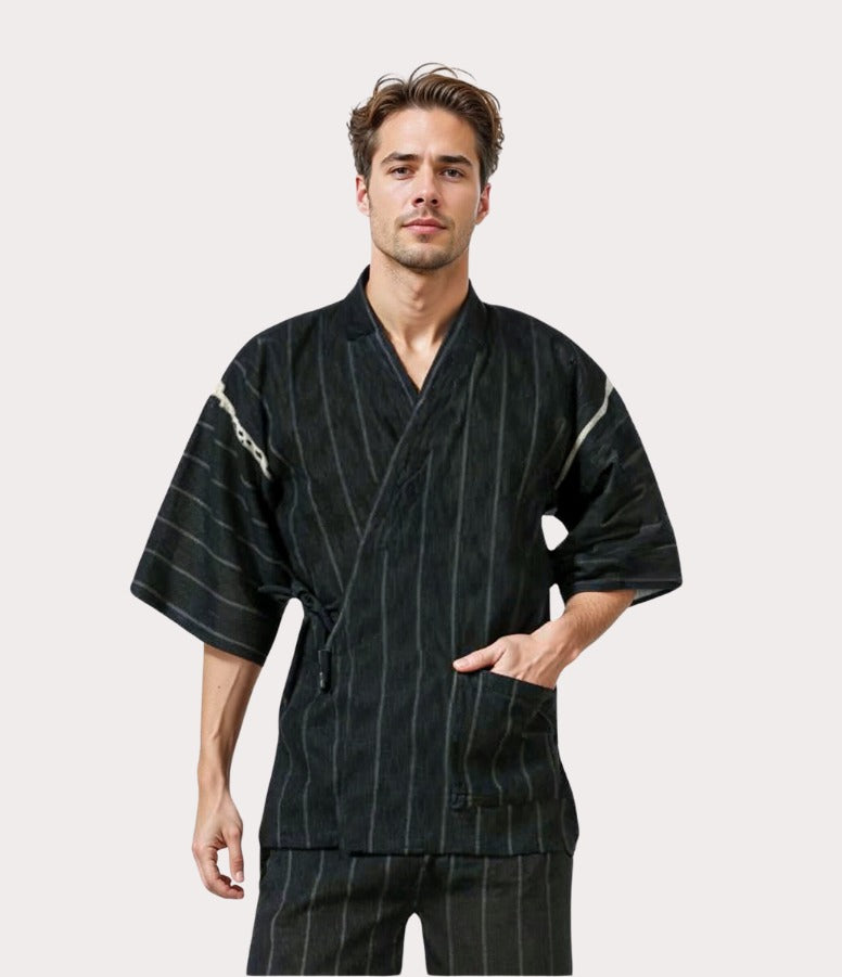 Front view of men's jinbei, a casual Japanese summer outfit