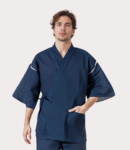 Front view of men's kimono jinbei top, ideal for summer clothes in Japan