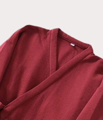 Close-up of samue top neckline, perfect for Japanese sleepwear or nightwear