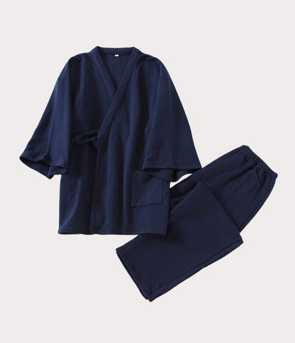 Laid-flat samue top and samue pants, a men's Japanese sleepwear outfit