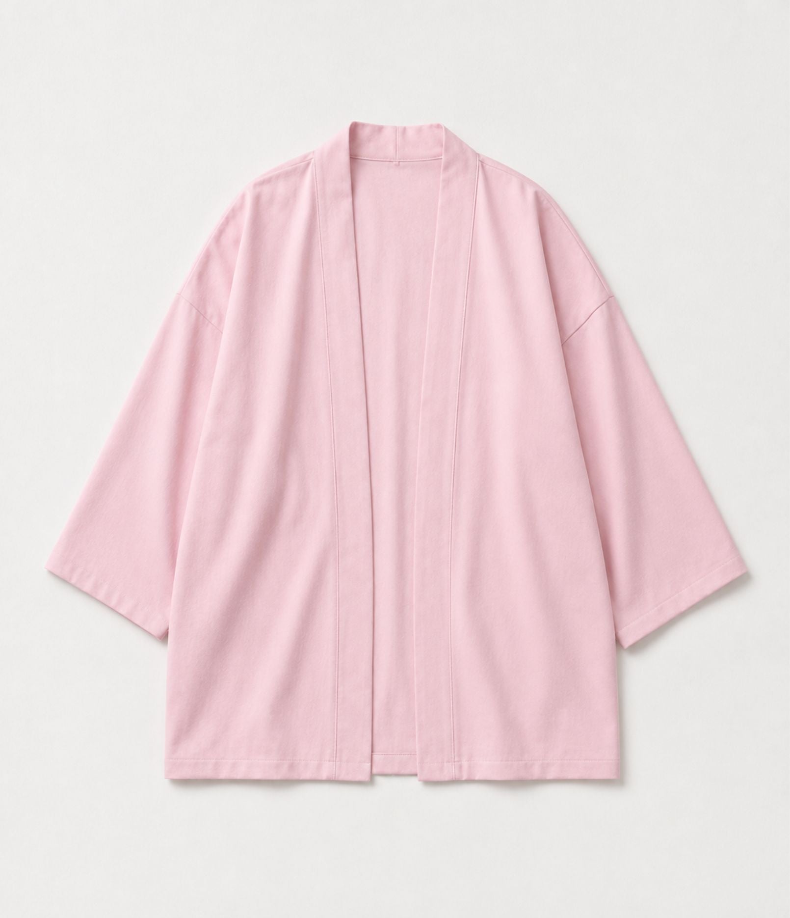 Pink haori jacket with open front and wide three-quarter sleeves