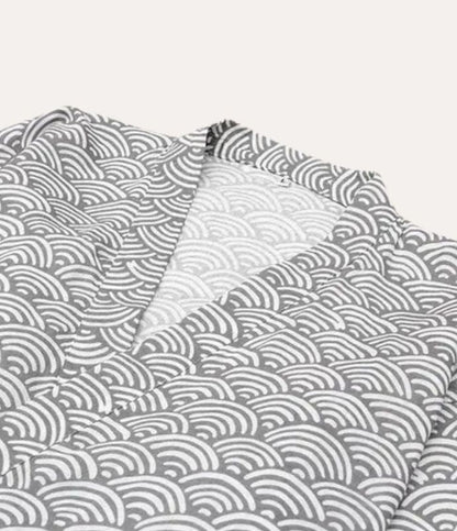 Close-up of samue jacket front, ideal for Japanese nightwear