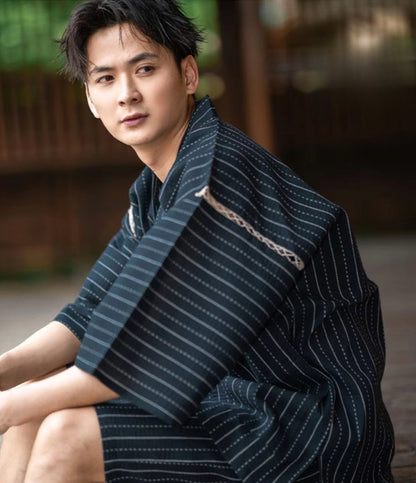 Lifestyle shot showing jinbei men outfit as casual Japanese summer wear