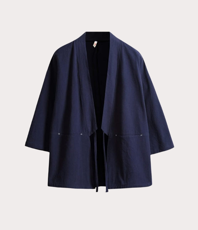 Veste kimono haori bleu marine pour homme, style japonais authentique