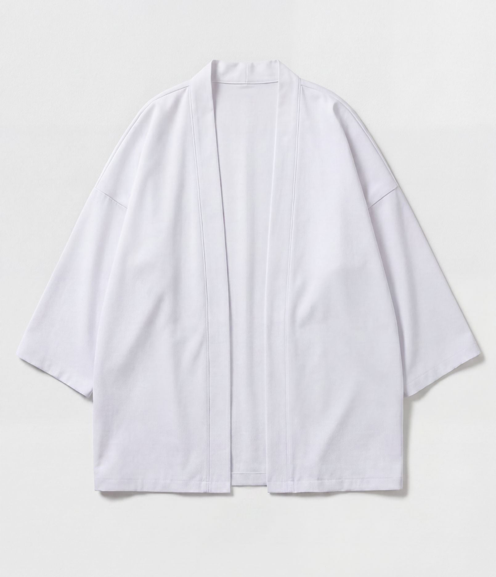 White haori jacket with open front and wide three-quarter sleeves